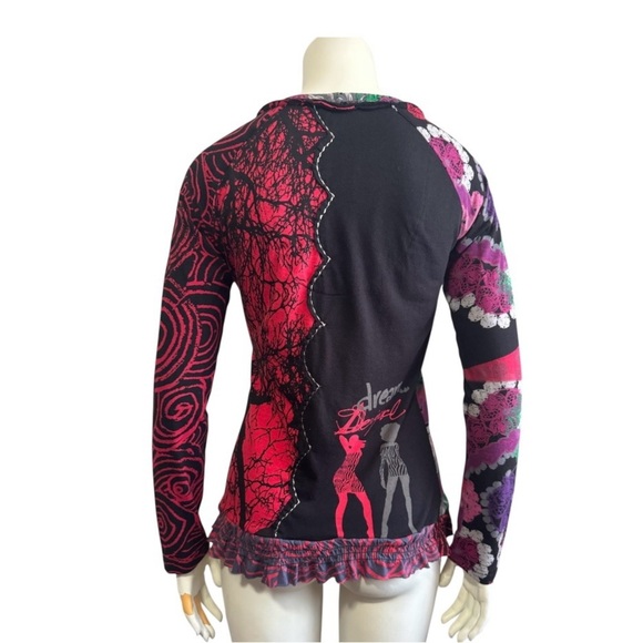 Y2K Dream DESIGUAL Colorful Abstract Embroidered Metallic Women's Top Medium - Picture 7 of 13